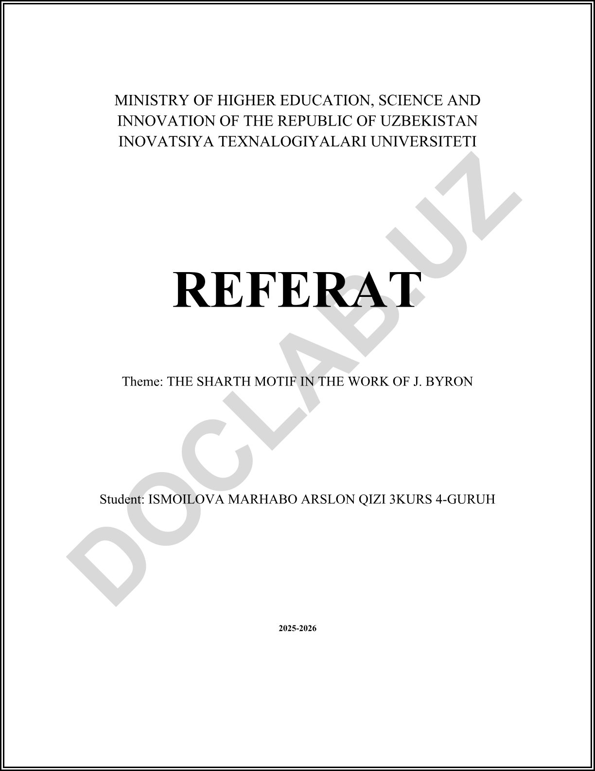 THE SHARTH MOTIF IN THE WORK OF J. BYRON