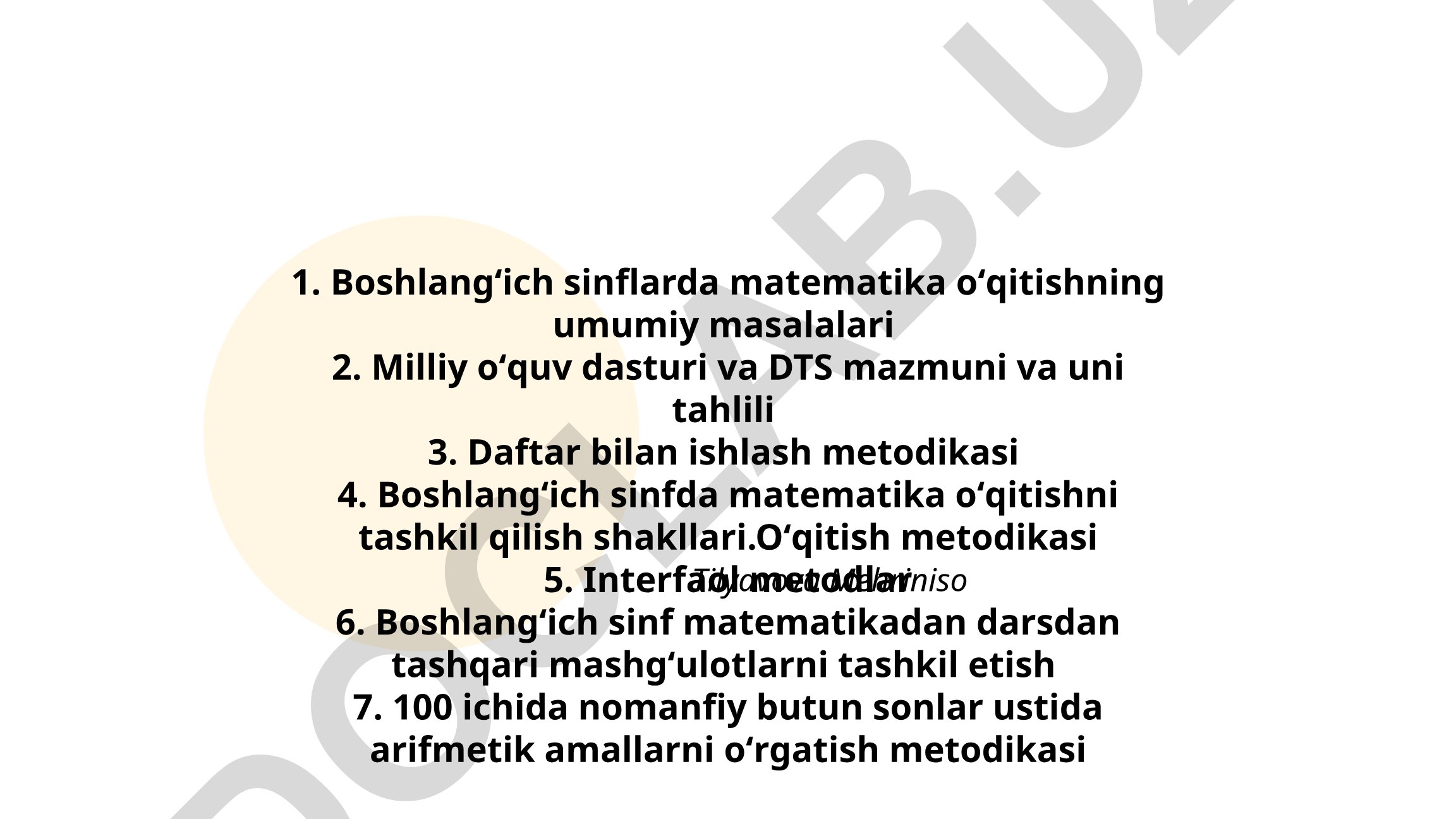 Boshlangʻich sinflarda matematika oʻqitish metodikasi