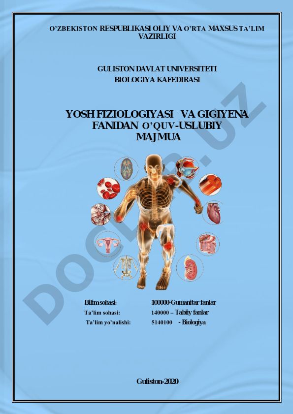 Yosh fiziologiyasi va gigiyena fanidan o'quv-uslubiy majmua
