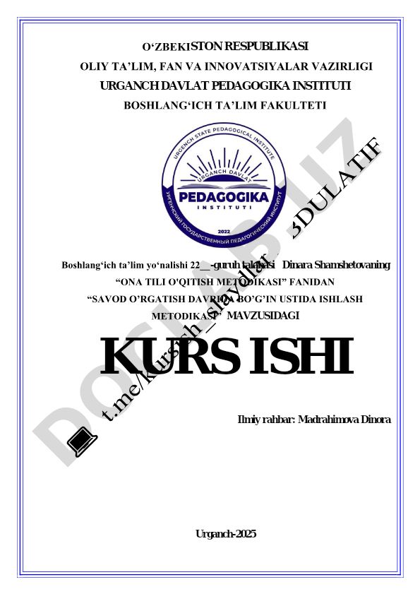 Savod o'rgatish davrida bo'g'in ustida ishlash metodikasi