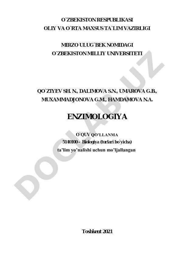 Enzimologiya o'quv qo'llanmasi