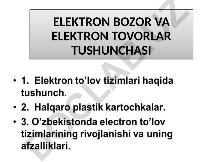 Elektron bozor va elektron tovarlar tushunchasi