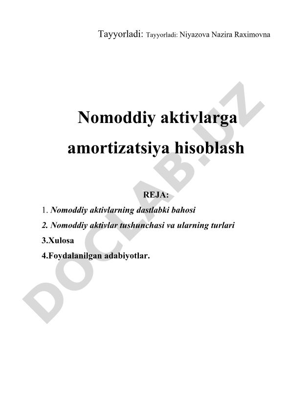 Nomoddiy aktivlarga amortizatsiya hisoblash