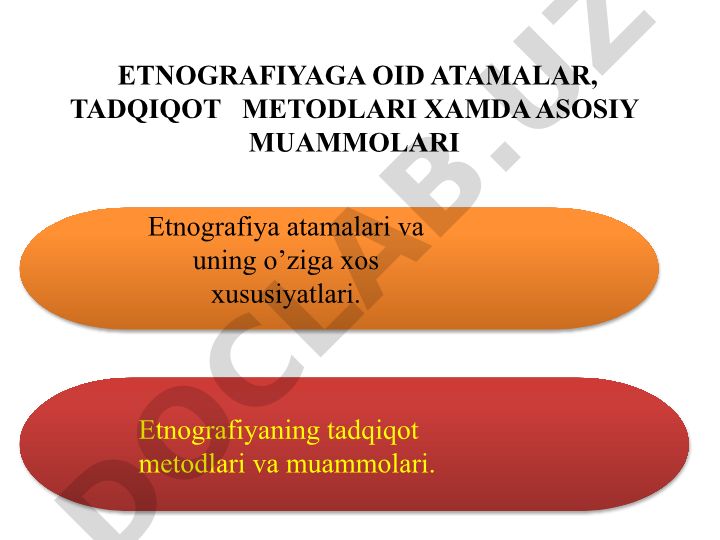 Etnografiya atamalari, tadqiqot metodlari va asosiy muammolari