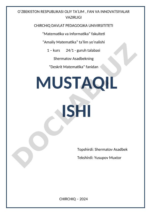 To'plamlar va ular ustida amallar, to'plamlar algebrasi, kirirtish chiqarish qoidasi