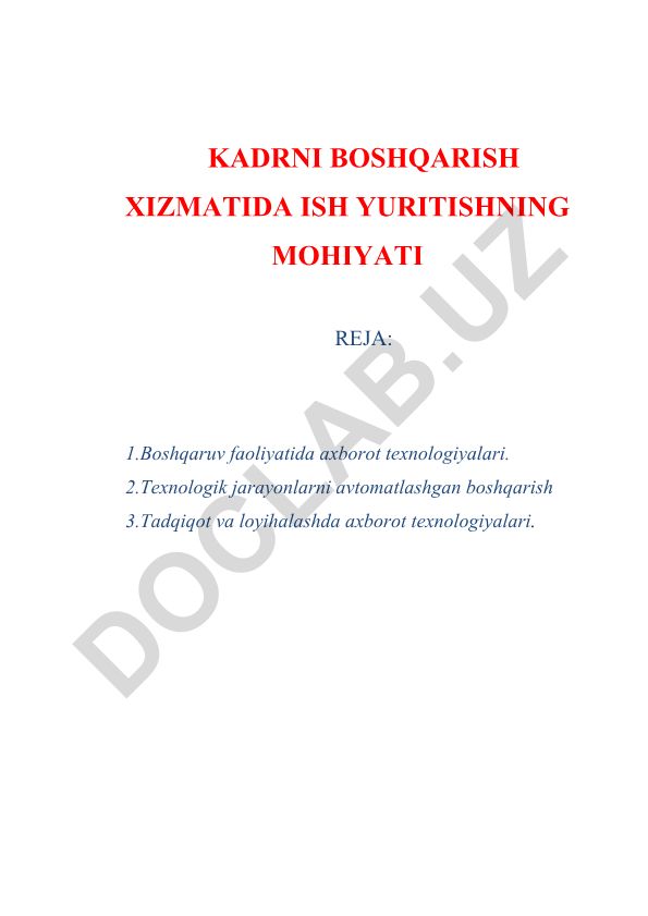 Kadrni boshqarish xizmatida ish yuritishning mohiyati