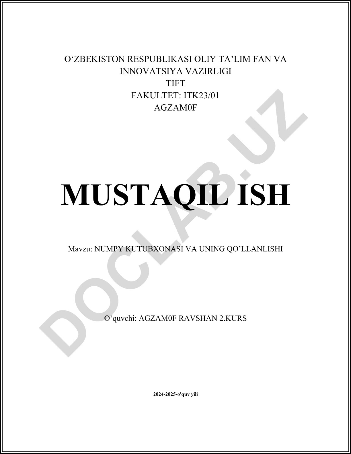 NUMPY KUTUBXONASI VA UNING QO'LLANLISHI