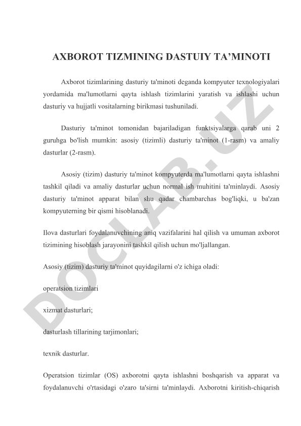 Axborot tizimlarining dasturiy ta'minoti