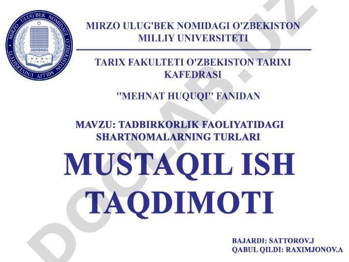 Tadbirkorlik faoliyatidagi shartnomalar turlari va risklar