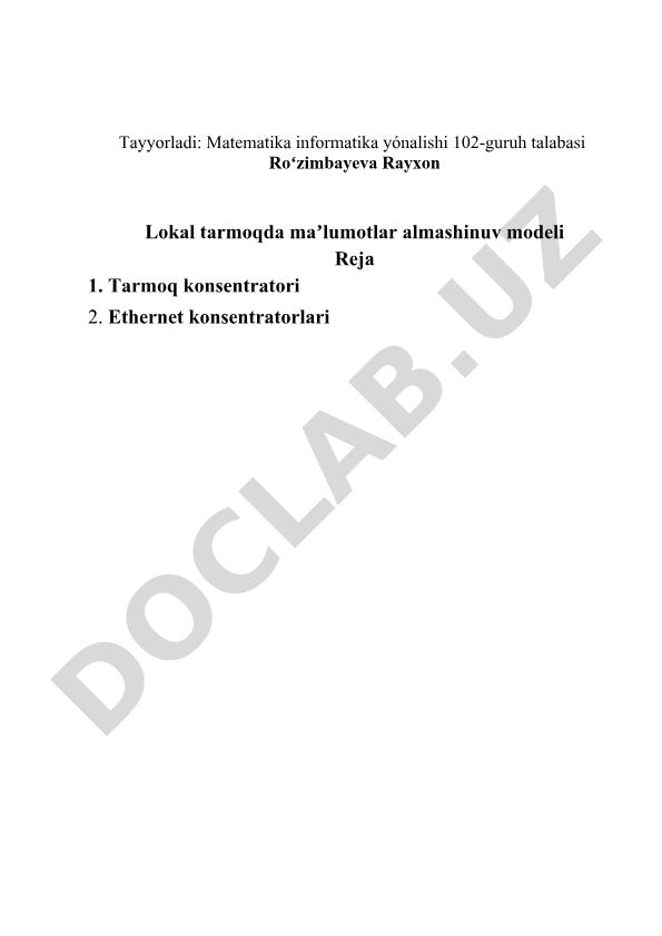 Lokal tarmoqda ma'lumotlar almashinuv modeli