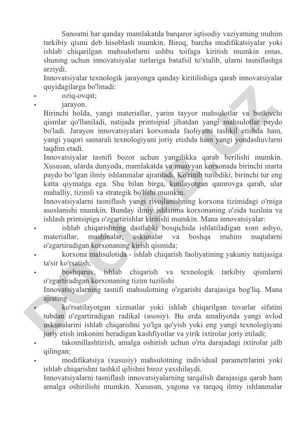 Innovatsiyalar turlari va tasnifi