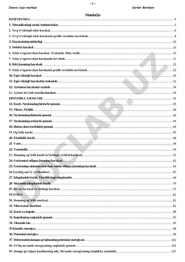 Kinematika asoslari va mexanik harakatlar