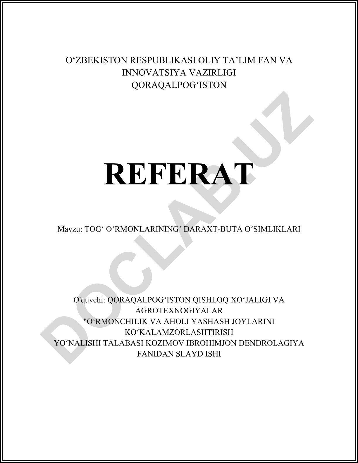 Togʻ oʻrmonlarining daraxt-buta oʻsimliklari