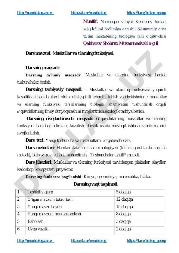 Muskullar va ularning funksiyasi