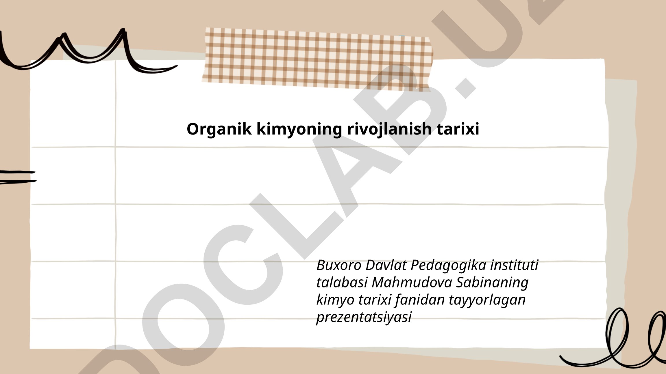 Organik kimyoning rivojlanish tarixi