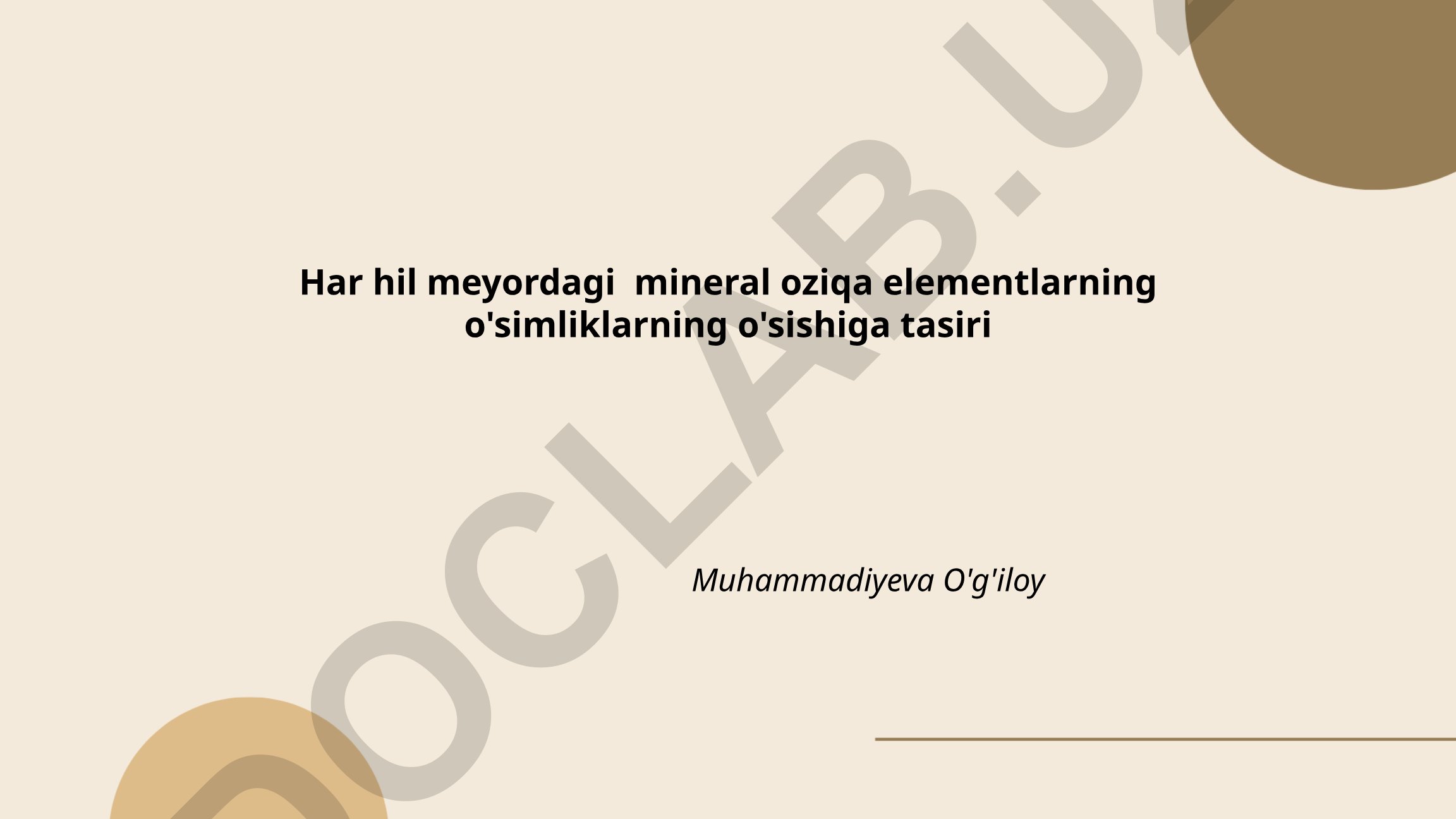 Har hil meyordagi mineral oziqa elementlarning o'simliklarning o'sishiga tasiri