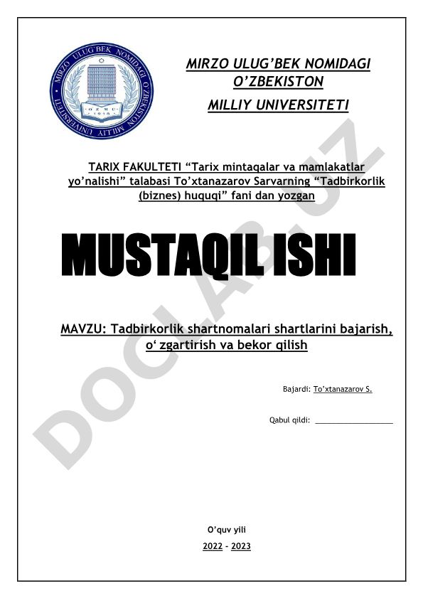 Tadbirkorlik shartnomalari shartlarini bajarish, oʻzgartirish va bekor qilish