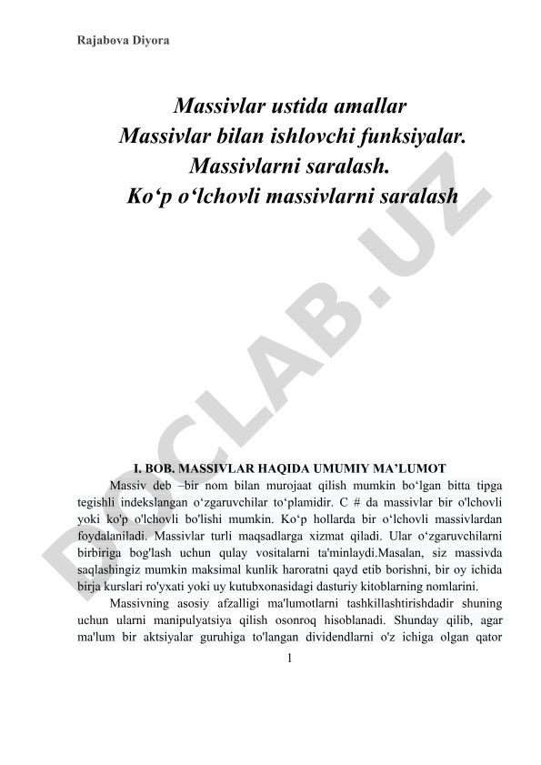 Massivlar ustida amallar va massivlarni saralash