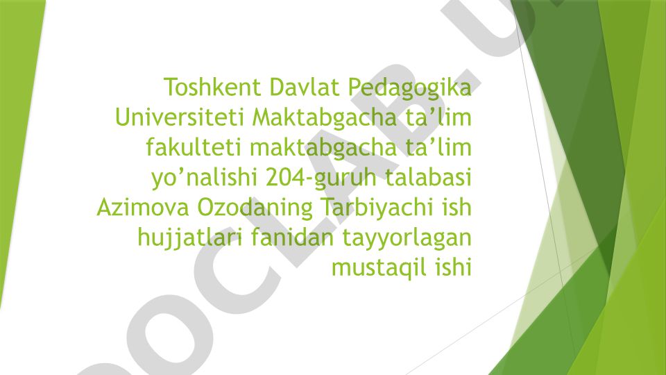 O'zbekiston Respublikasining ilk va maktabgacha yoshdagi bolalarning rivojlanishiga qo'yiladigan davlat talablari
