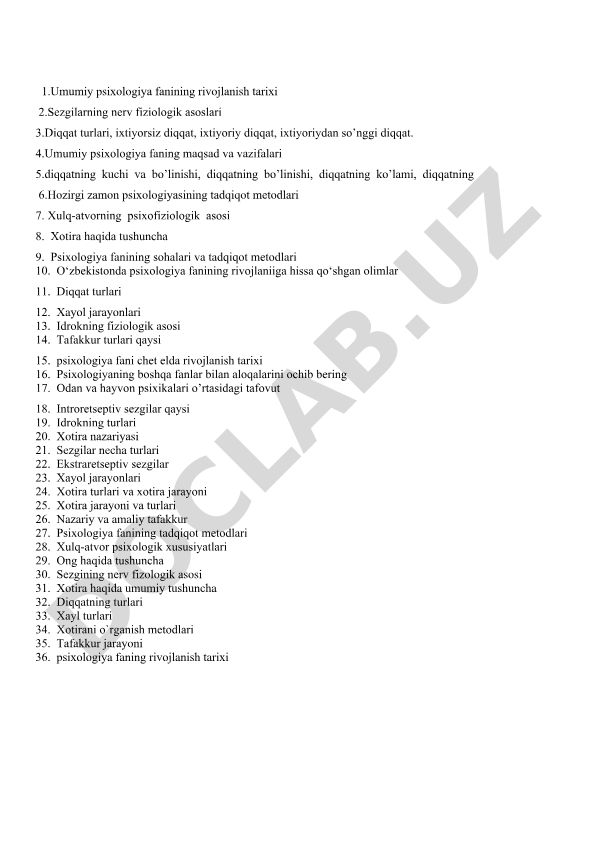 Umumiy psixologiya fanining rivojlanish tarixi va asosiy tushunchalari