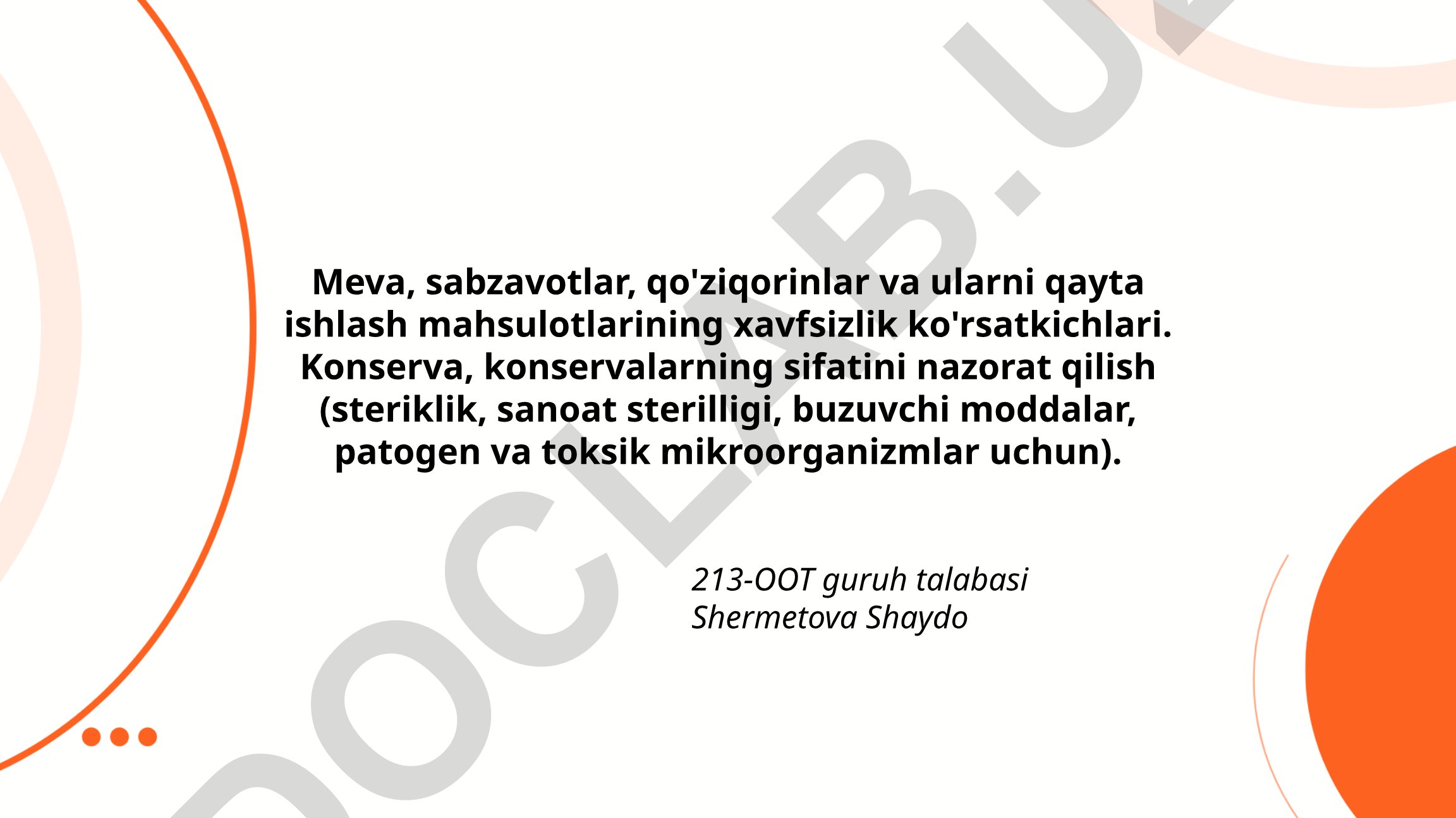 Meva, sabzavotlar, qo'ziqorinlar va ularni qayta ishlash mahsulotlarining xavfsizlik ko'rsatkichlari