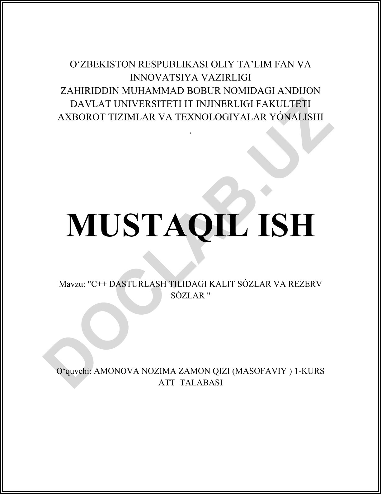 C++ dasturlash tilidagi kalit so'zlar va rezerv so'zlar