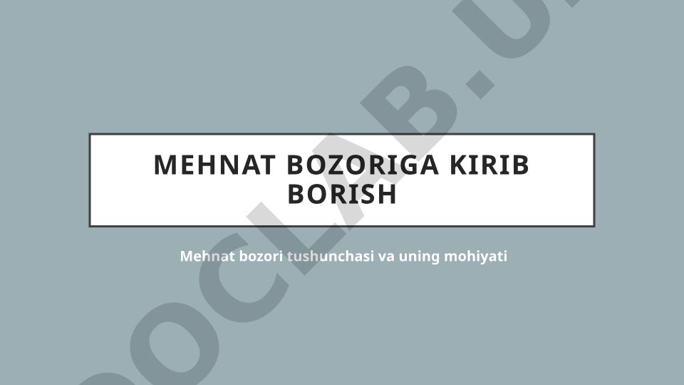 Mehnat bozori tushunchasi va uning mohiyati