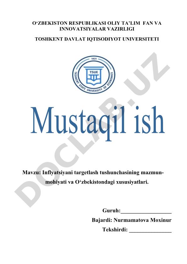 Inflyatsiyani targetlash tushunchasining mazmun-mohiyati va O‘zbekistondagi xususiyatlari