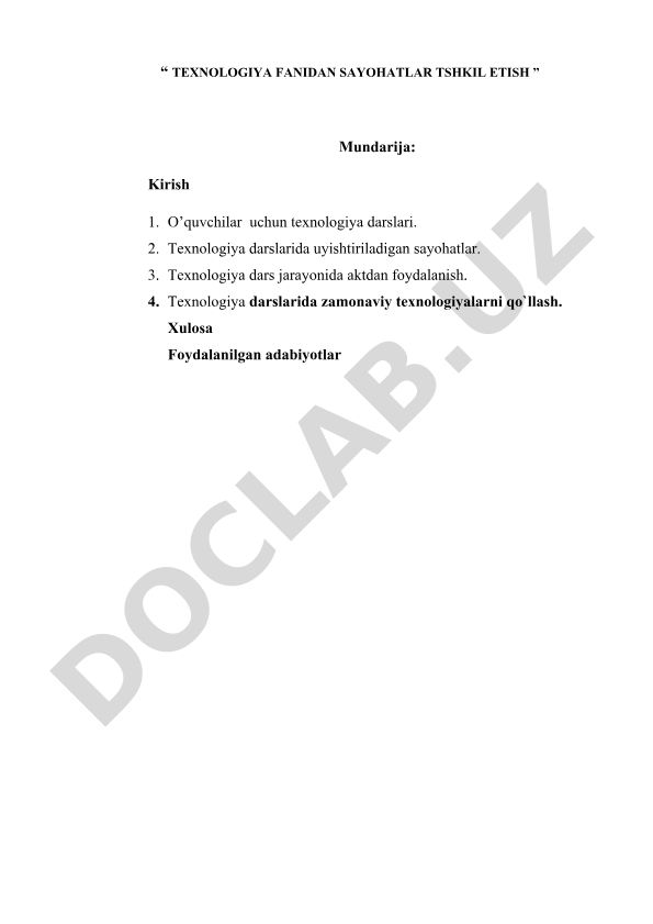 Texnologiya fanidan sayohatlar tashkil etish