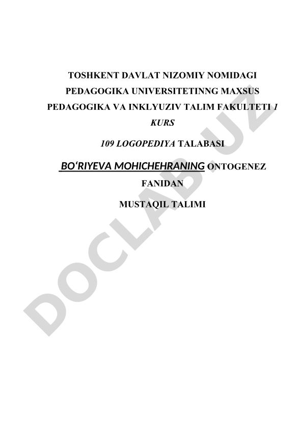 Ontogenezda so'z hosil qilish mexanizmlarini shakllanishi