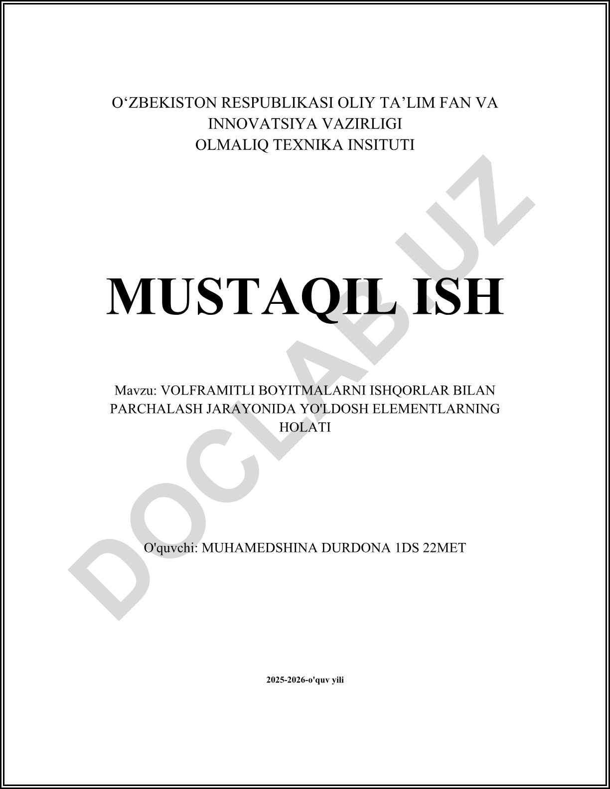 Volframitli boyitmalarni ishqorlar bilan parchalash jarayonida yo'ldosh elementlarning holati