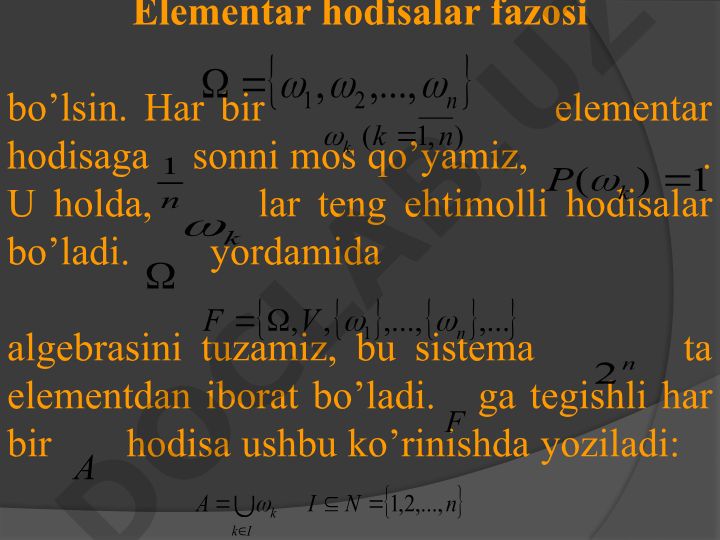 Ehtimollar nazaryasining asosiy tushunchalari va elementar hodisalar fazosi