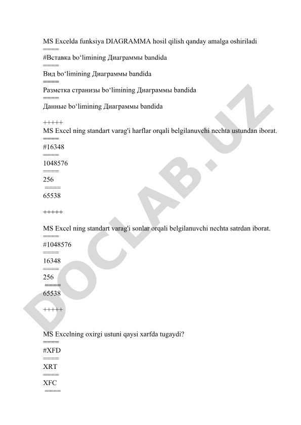 MS Excelda diagramma hosil qilish va asosiy xususiyatlari