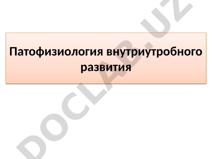 Патофизиология внутриутробного развития: прогенез и киматогенез