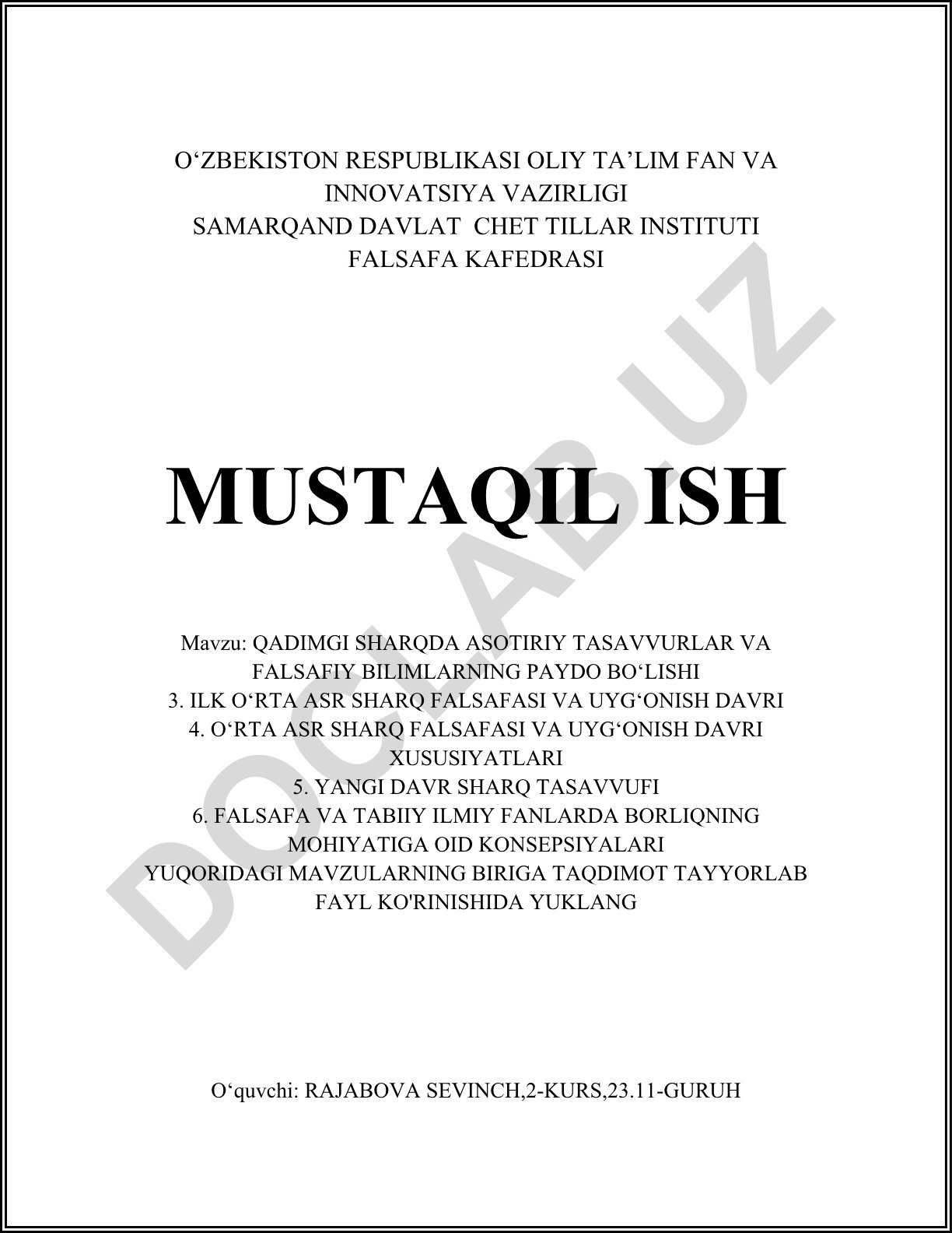 Qadimgi Sharqda asotiriy tasavvurlar va falsafiy bilimlarning paydo bo‘lishi