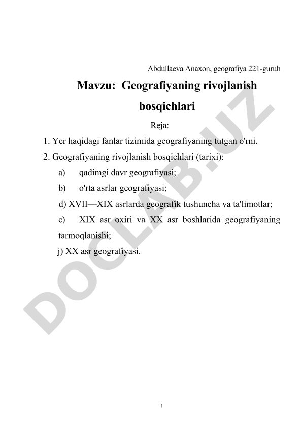 Geografiyaning rivojlanish bosqichlari