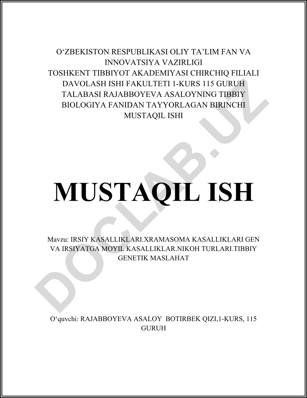 Irsiy kasalliklar, xromosoma kasalliklari, gen va irsiyatga moyil kasalliklar, nikoh turlari, tibbiy genetik maslahat