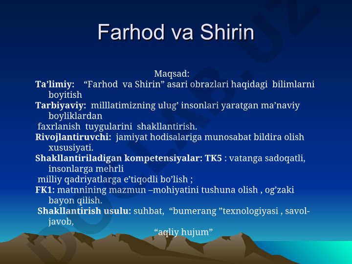 Alisher Navoiyning "Farhod va Shirin" dostoni obrazlari va mazmuni