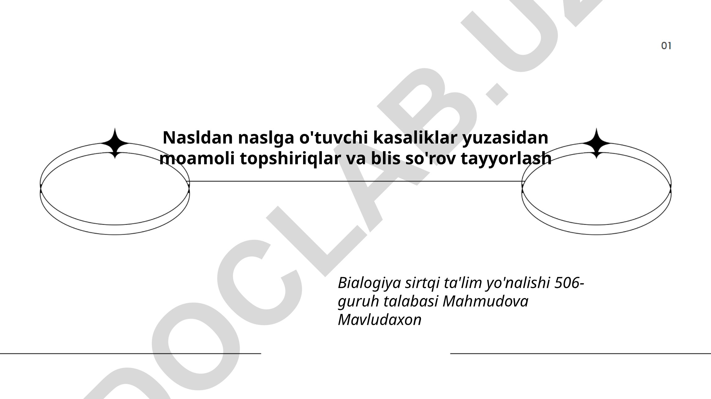 Nasldan naslga o'tuvchi kasalliklar tasnifi va diagnostikasi