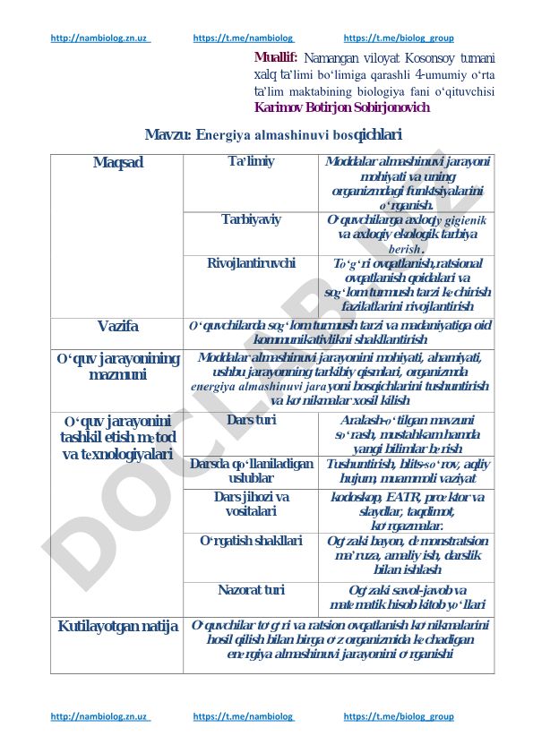 Enеrgiya almashinuvi bosqichlari