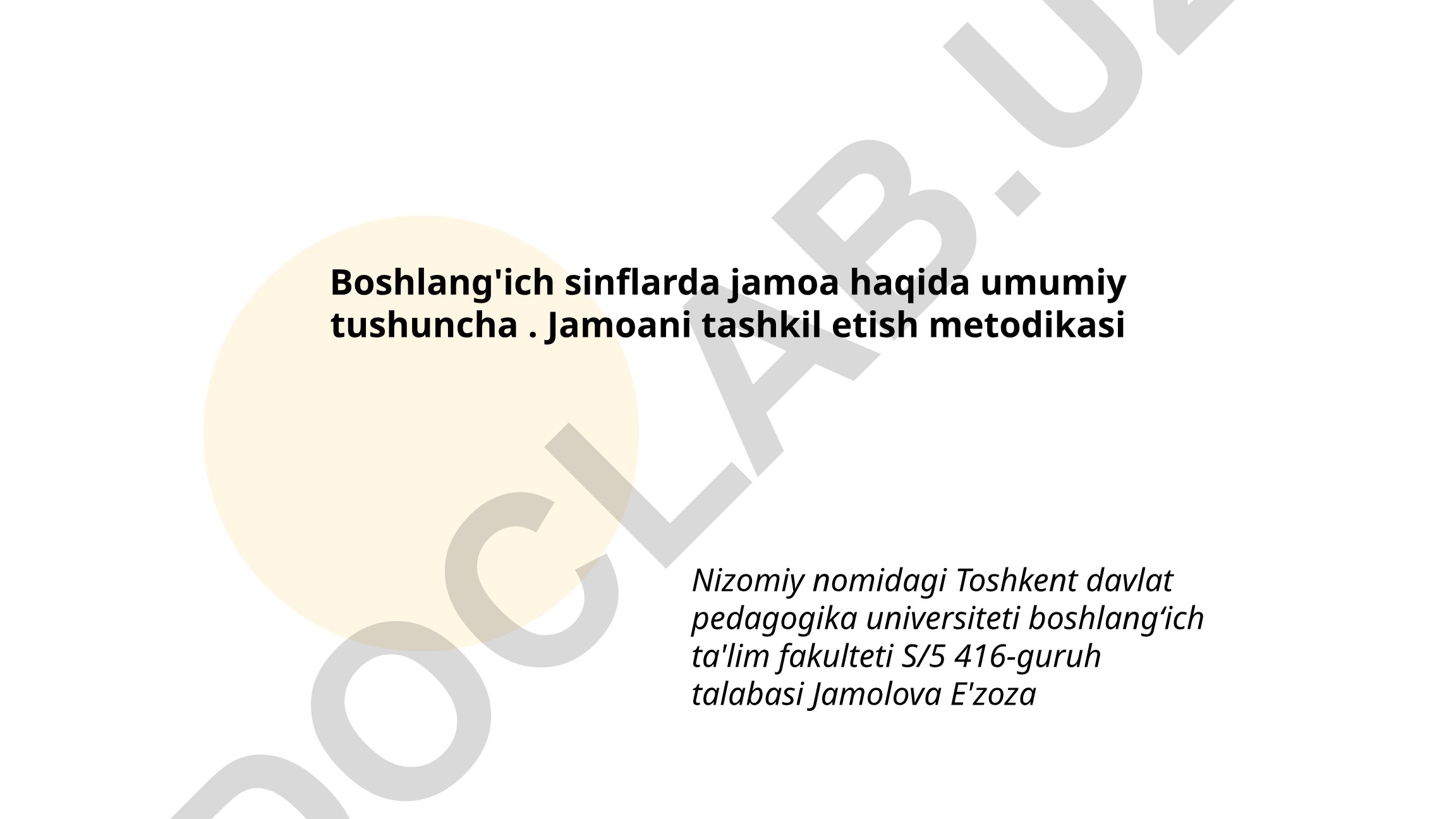Boshlang'ich sinflarda jamoa tushunchasi va tashkil etish metodikasi