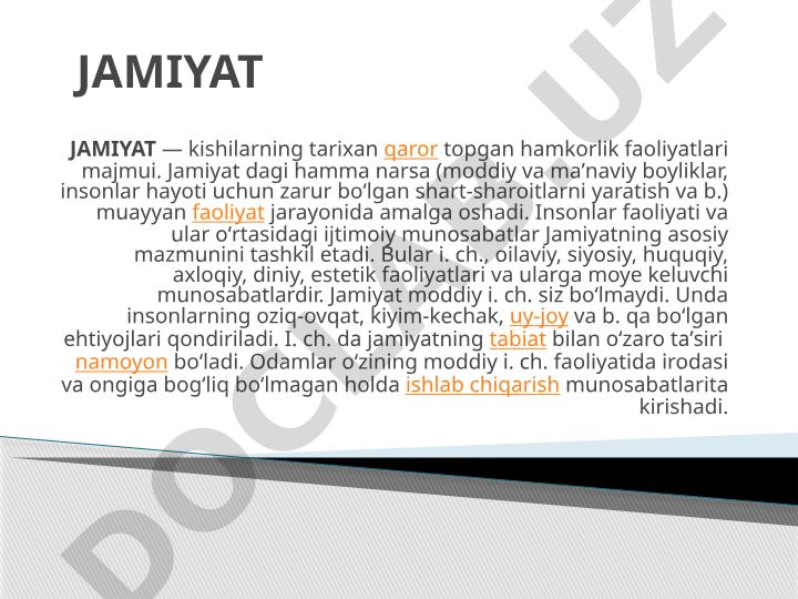 Jamiyat tushunchasi va uning asosiy mazmunlari