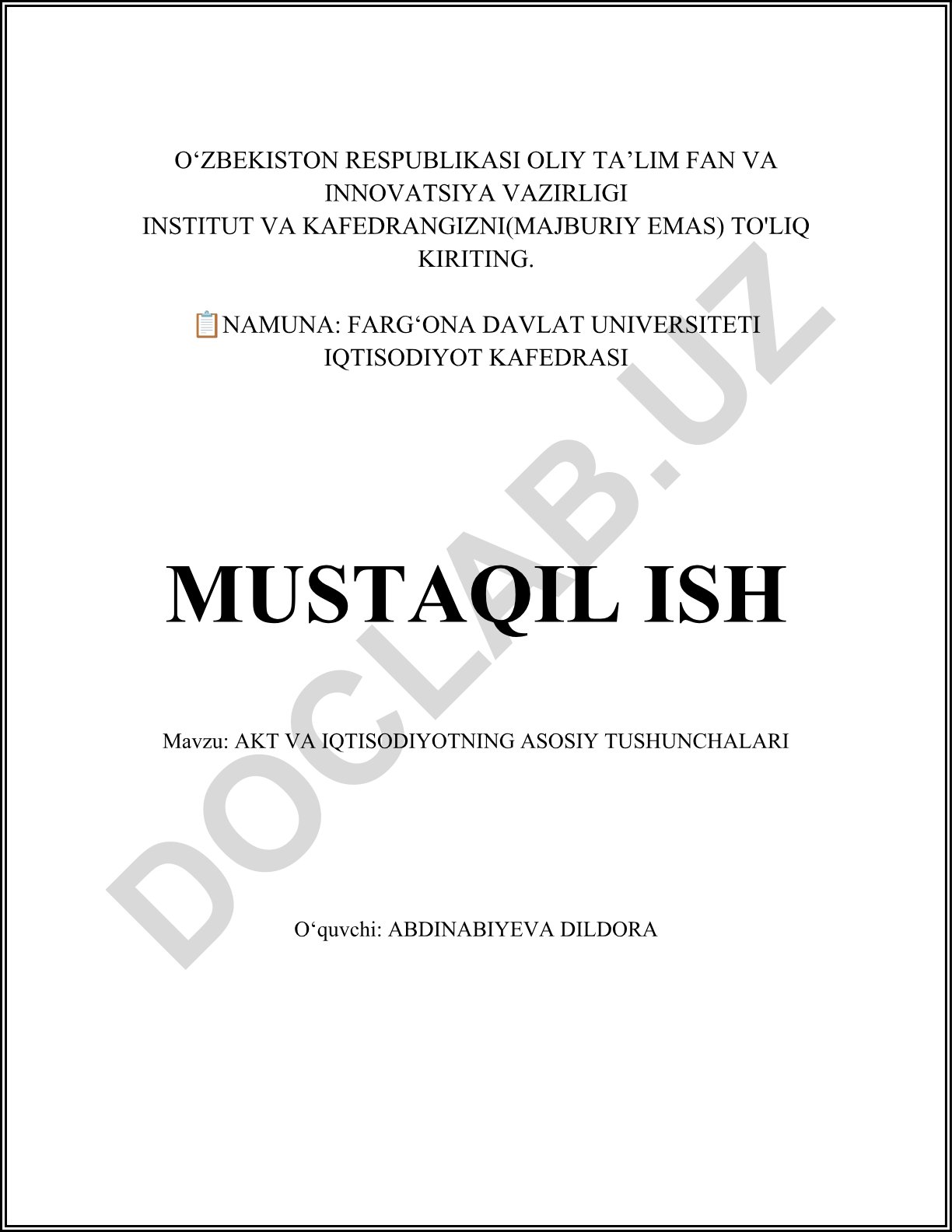 Akt va iqtisodiyotning asosiy tushunchalari
