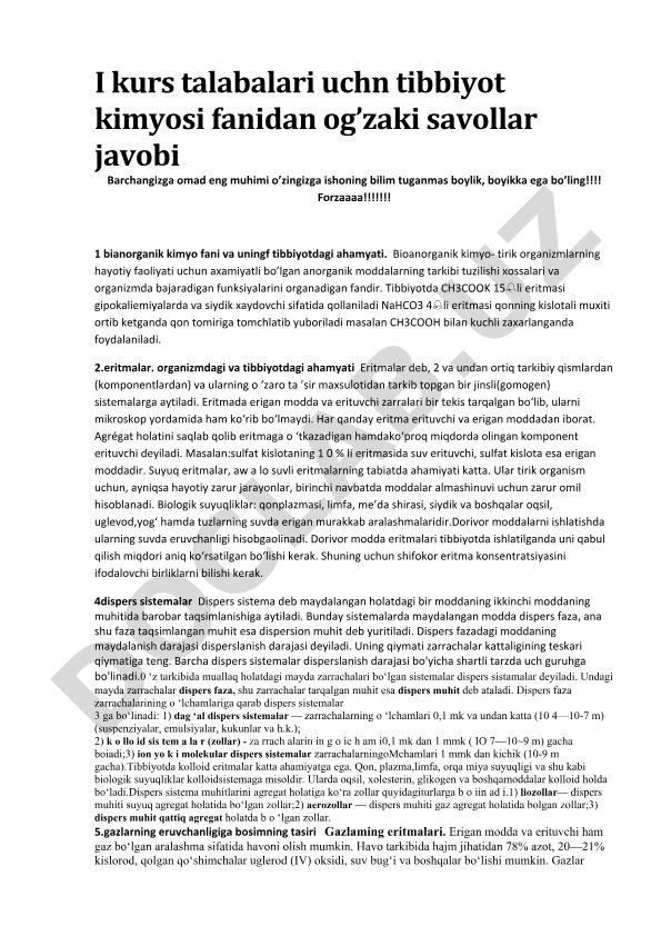 Bioanorganik kimyo va eritmalarning tibbiyotdagi ahamiyati
