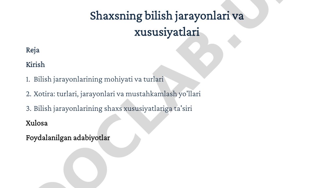Shaxsning bilish jarayonlari va xususiyatlari