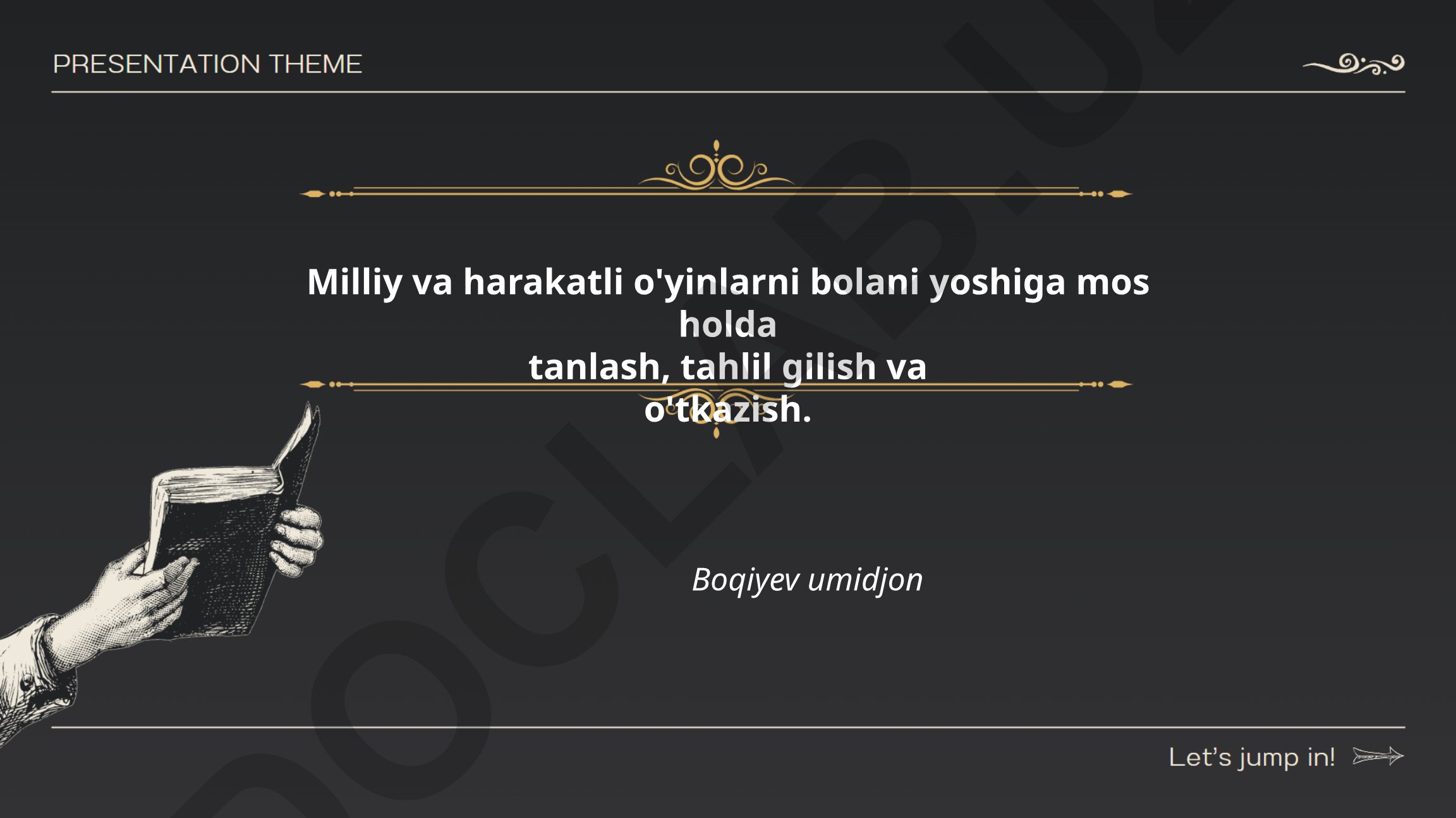 Milliy va harakatli o'yinlarni bolani yoshiga mos holda tanlash, tahlil qilish va o'tkazish