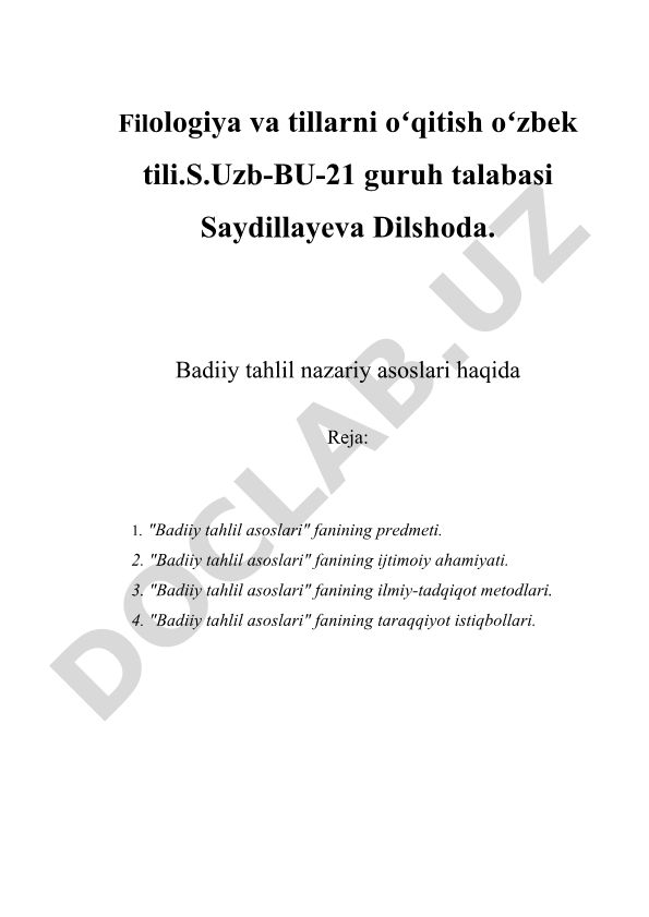 Badiiy tahlil nazariy asoslari