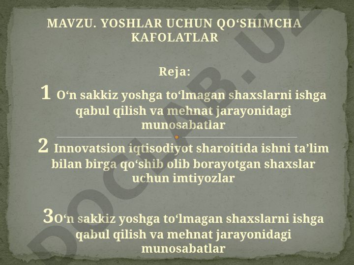 Yoshlar uchun qo‘shimcha kafolatlar