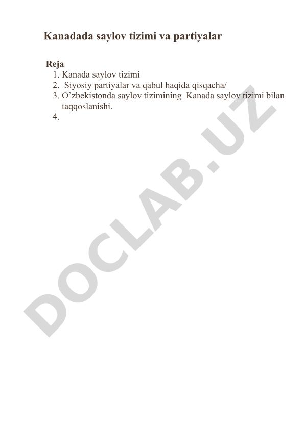 Kanada va O'zbekiston saylov tizimlarining taqqoslanishi