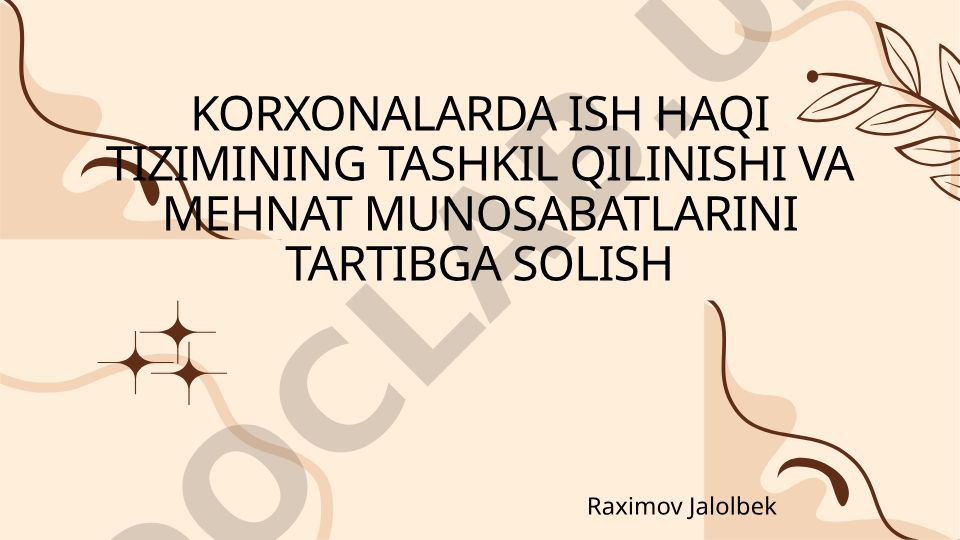 Korxonalarda ish haqi tizimining tashkil qilinishi va mehnat munosabatlarini tartibga solish